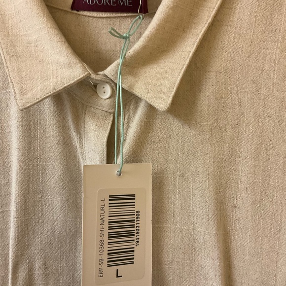 Adore Me button down, tie front shirt, size large, beige - Picture 1 of 5